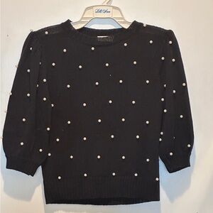 DESTINAIRE Black Sweater with Pearl Details